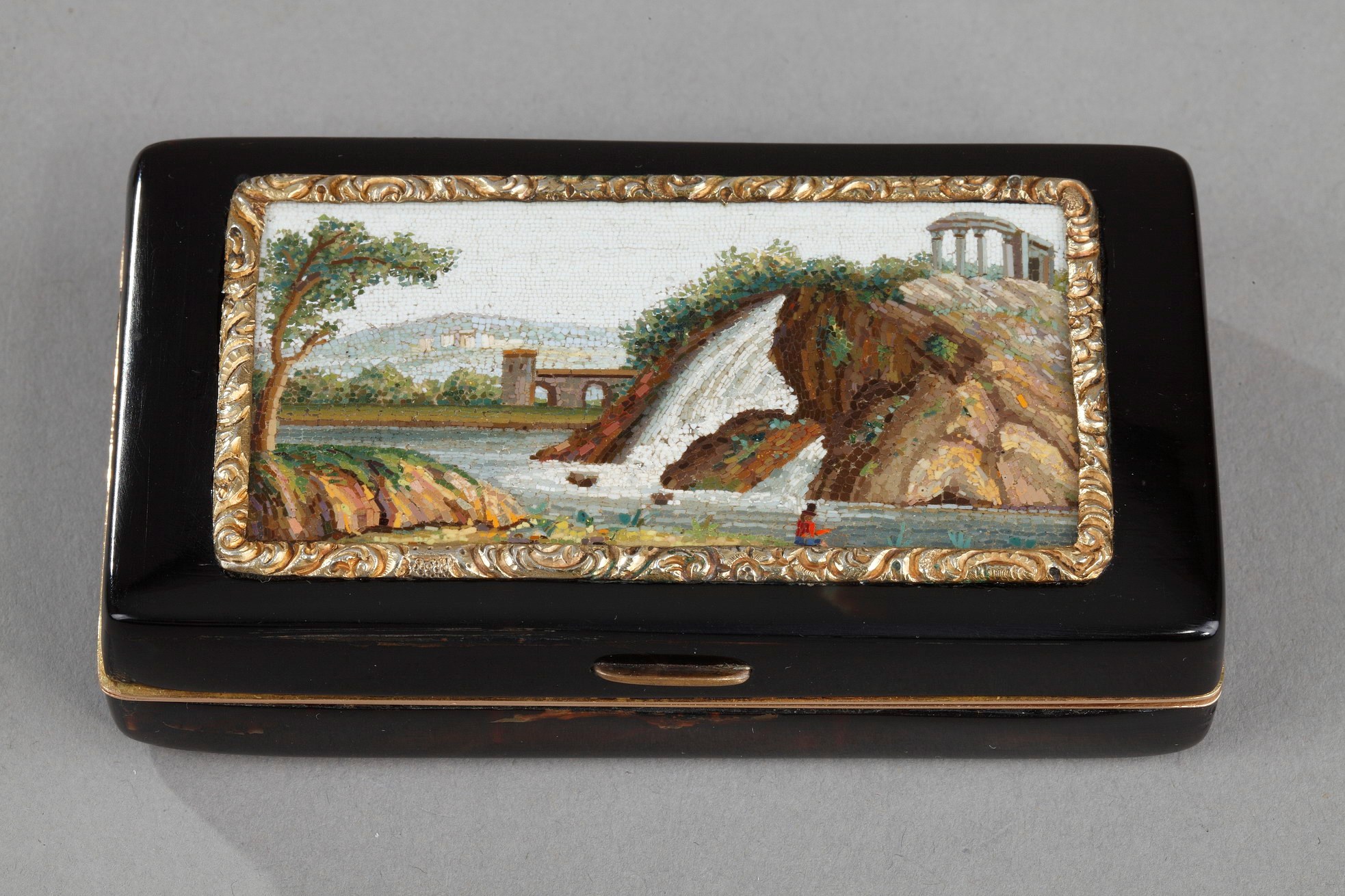 EARLY 19TH GOLD-LINED, TORTOISESHELL MICROMOSAIC SNUFF BOX, EMPIRE PERIOD